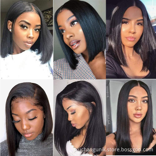 Uniky Brazilian Remy Hair Straight Short Human Hair Bob Wigs Ombre TT1B 30 Color Blunt Cut Bob Lace Front Wig With Closure